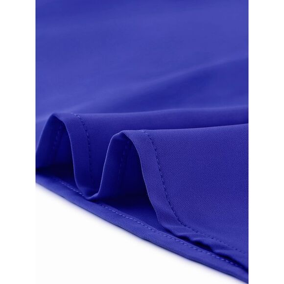 Bow Tie Neck Tops Workwear Short Sleeve Blouse Royal Blue - Picture 5 of 5